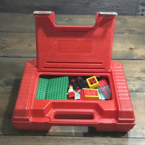 Vintage Red Lego Plastic Storage Case Full Of Legos 1985 + Booklets