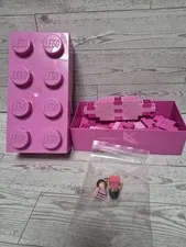 Pink Lego Bricks Container And 2 Figures