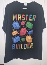 Master Builder Men's Large T-shirt Lego Bricks L Black Graphic Print Tee