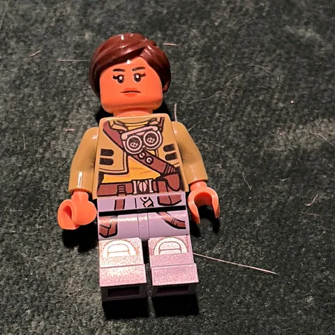 LEGO Minifigure Female Figure Brown Hair Tan Jacket Printed Torso Gray Legs