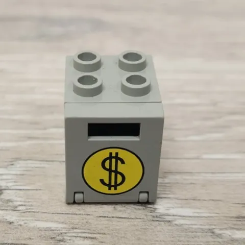 Lego 4346px3 & 4345 Old Light Gray Container Box 2 x 2 x 2 Door with Dollar Sign