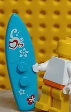 LEGO Minifigure Friends Surfboard Blue Flower Stickers Hawaiian Hibiscus Surfer