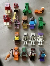 Authentic LEGO Minifigure Lot of 17 Minecraft Minifigures and Animals
