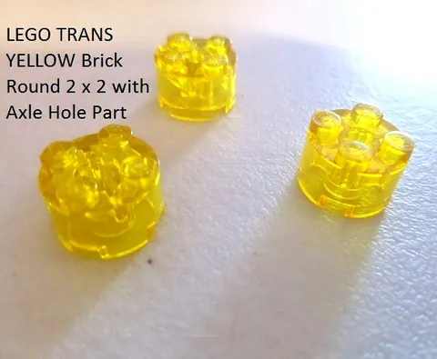 LEGO Lot of 3 TRANS YELLOW Brick Round 2 x 2 with Axle Hole BUILDING PART