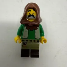 LEGO Castle Forestman Minifigure with Brown Hood and Backpack Green Tunic