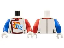 LEGO® Part 973pb4472c01 - Torso Racing Suit, Zipper, 'RR' Logo, Flames Pattern
