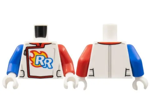 LEGO® Part 973pb4472c01 - Torso Racing Suit, Zipper, 'RR' Logo, Flames Pattern