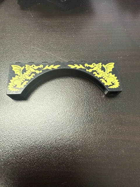 Lego Black Arch 1 x 8 x 2 w/ Two Yellow Dragons Pattern - For Sets (6082) (1906)
