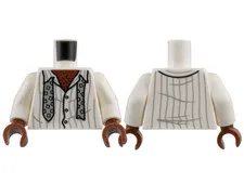 LEGO White Torso Shirt with Buttons, Open Collar, and Light Bluish Gray Pinstrip
