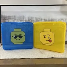 Lego Head Handle Storage Mini Figures Case Lot Of 2 Containers USA Multicolor