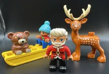 LEGO Duplo Christmas Figure Set Santa, Sled, Reindeer, Boy With Hat, Teddy