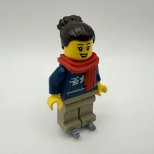 LEGO CITY Part cty1824 - Dark Blue Tree Sweater, Red Scarf, Tan Legs, Ice Skates