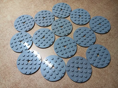 LEGO BULK LOT OF 14 LIGHT BLUISH GRAY 6X6 ROUND PLATE WITH HOLE #11213
