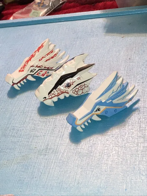 3 Replacement LEGO Ninjago Dragon Upper Jaw Head Pieces Fire Ice Dragon Battle