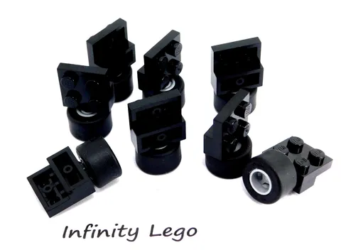 8 LEGO Black Wheel Holder 2 x 2 with Tire 14.6 x 9 Rim in Light Grey 30028 10313