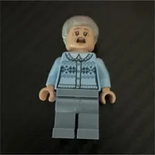 LEGO Elderly Woman Minifigure Light Blue Sweater Gray Legs Gray Hair Bun