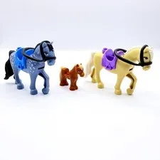 LEGO Friends Mini Doll Horse Lot 3 Horses Blue White Spots Tan Dark Orange OEM