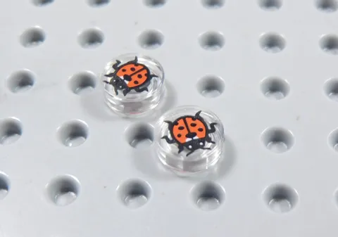 LEGO Lot of 2 Trans Clear 1x1 Round Printed Tile Plate Ladybug Bug Minifig BJ