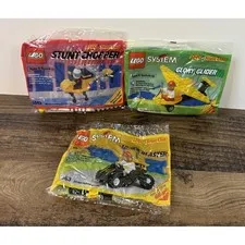 Lot Of 3 Kellogg's Lego Stunt Club Sealed Packs Track Blaster Chopper Glider