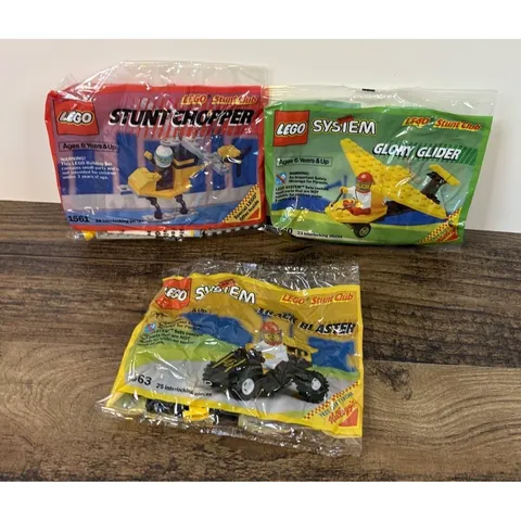 Lot Of 3 Kellogg's Lego Stunt Club Sealed Packs Track Blaster Chopper Glider
