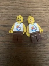 LEGO MINIFIGURE-TOWN CITY-SURFBOARD ON OCEAN, 2 Faces On Heads Lot Of 2