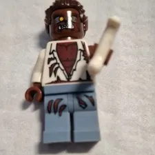 LEGO Werewolf Minifigure White Torso Light Blue Legs Brown Hair with Bone