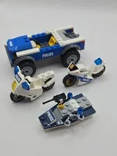 Lego Police Motorcycle Bike Lot Of 2 Boat  & Car Lot IMCOMPLETE NO MINIFIGURES