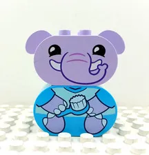 Lego Duplo Printed Brick 2x2 2" Oval Elephant w/ A Tusk Brush 2 pcs. purple/blue