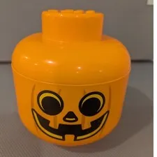 LEGO Storage Head Pumpkin Orange Jack-O-Lantern Stackable Container Halloween