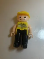 LEGO Duplo Construction Worker Figure Yellow Hard Hat Safety Vest Black Pants