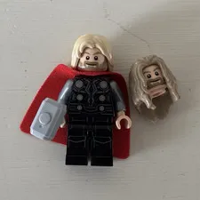 LEGO Minifigure Thor-Style Figure w/ Red Cape, Hammer & Extra Hair Piece