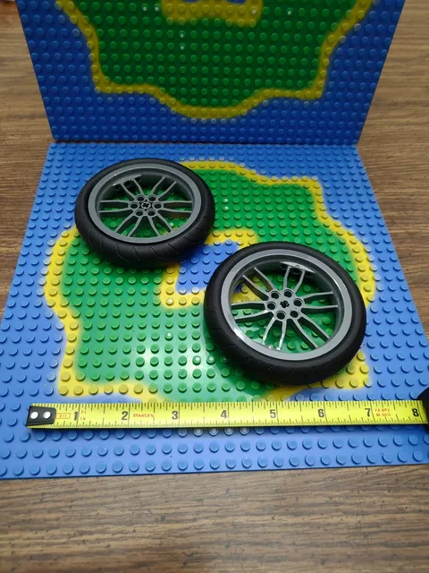 Lego 88517c01 Dark Bluish Gray Wheel 75mm Motorcycle Racing Tire Wheel, lot of 2