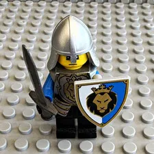 LEGO Castle Knight Minifigure - Silver Helmet Sword Shield Lion