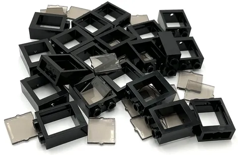 Lego New 20 Black Windows and Glass 1 x 2 x 2 Flat Front Parts