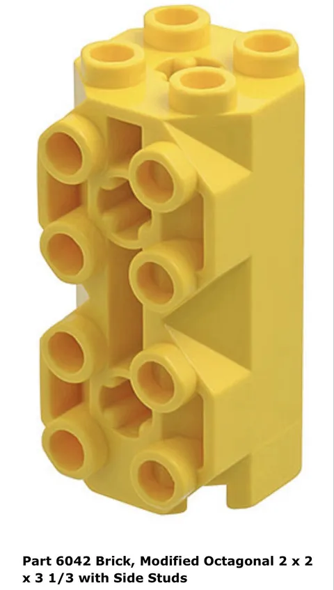 Lego 6042 1x Yellow Modified Brick 2 x2x3 1/3 w/Side Studs 6195 6180 6199