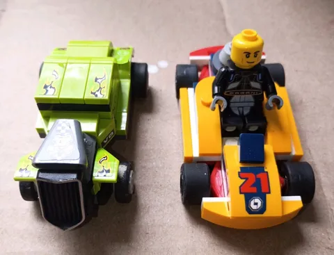 Lego Racers: Green Hotrod and Bumper car Vehicles W/Pagani Minifigure Good shape