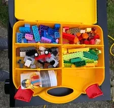 LEGO Yellow & Orange Carrying Case Storage Box W/ Dividers Snap Closures W/Legos