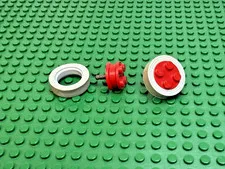2x LEGO Red Wheel 4 Studs Metal Axel 'Pat Pend' w/Light Gray Tire #7039b 132old