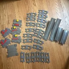 Lot of 31 Vintage Lego DUPLO Train Tracks Light Gray Switcher Curve Straight