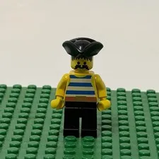 Vintage 1991 Lego Pirate Mini Figure Blue Striped Shirt Brown Hat
