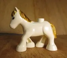 Lego Duplo Figure Horse White Golden Mane and Tail