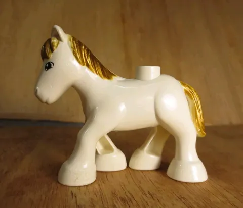 Lego Duplo Figure Horse White Golden Mane and Tail