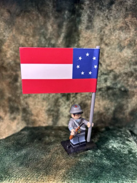 2x 54mm MINI American Civil War Confed + SEVEN STARS  State Flag on LEGO POLE