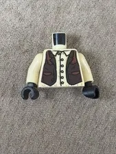 Lego Torso Shirt with Buttons and Brown Western Style Vest Print, Tan Arms