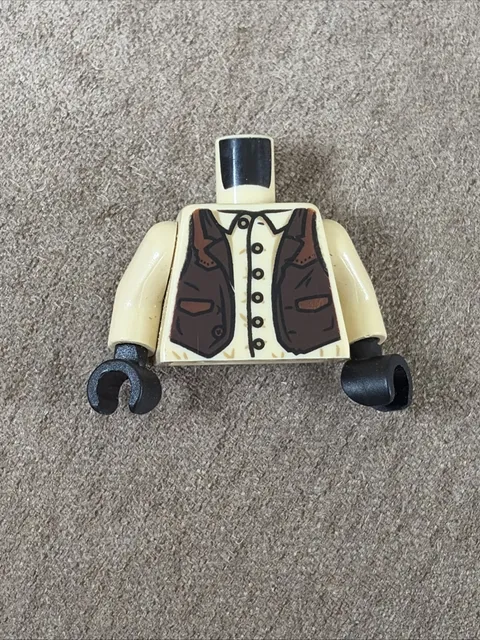 Lego Torso Shirt with Buttons and Brown Western Style Vest Print, Tan Arms