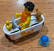 LEGO Printed Minifigure White Cart/Trailer Vehicle w/ Blue Helmet Duck Trophy
