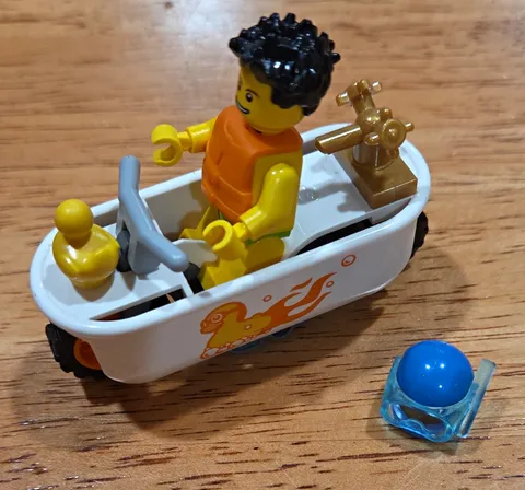 LEGO Printed Minifigure White Cart/Trailer Vehicle w/ Blue Helmet Duck Trophy