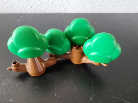 2 Lego Duplo Brown Tree Trunk w 5 Leaf Pieces
