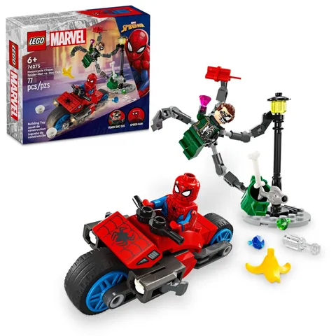 LEGO Marvel Motorcycle Chase: Spider-Man vs. Doc Ock, Buildable Toy for Kids wit