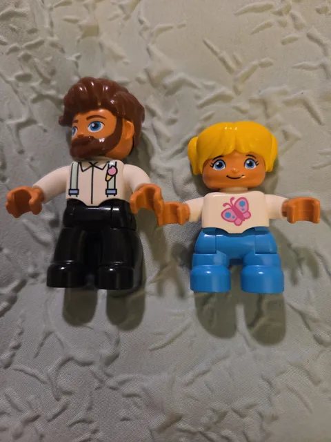 Duplo Figure Man Dad Suspenders White Black Pants Beard Blonde Girl Butterfly 